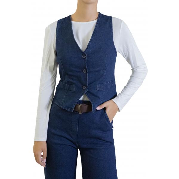 Gilet in jeans con bottone 